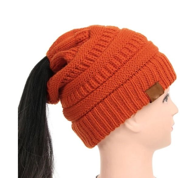 High Bun Ponytail Beanie Hat Chunky Soft Stretch Cable Knit Warm Fuzzy Lined Skull Beanie Acrylic Hats Men And Women - Heritage cosmetics and beauty care