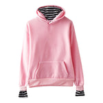 Solid Color False Two-piece Hooded Pullover Fleece Striped Oversleeves Korean Style Trendy Hooded Blank Fake Two Pieces Heritage cosmetics and beauty care