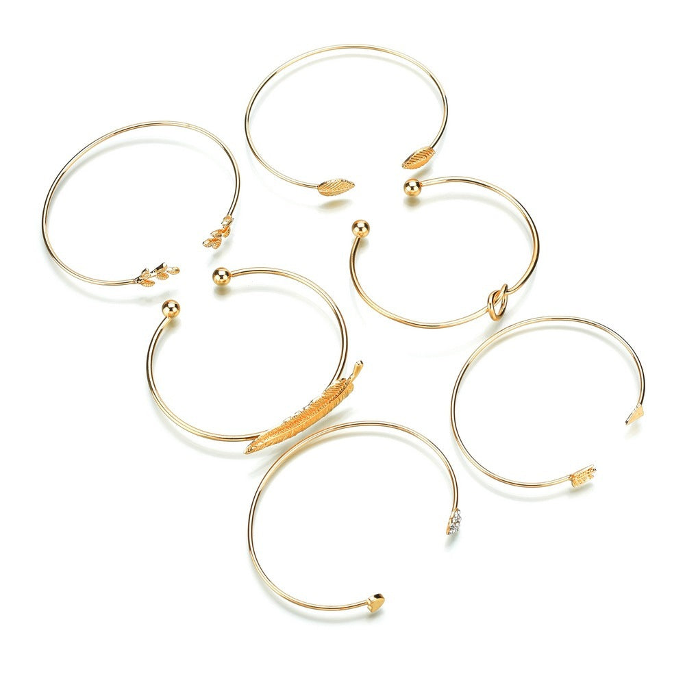 6-piece set of European and American popular love leaf peach heart bracelets - Heritage cosmetics and beauty care