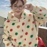 Korean-style Cute Lamb Wool Colorful Polka Dot Coat