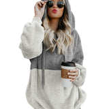 Women Casual Plush Hoodies Zipper Patchwork Hooded Drawstring Sweatshirt Autumn Winter Lady Hooded Warm Loose Tops Heritage cosmetics and beauty care