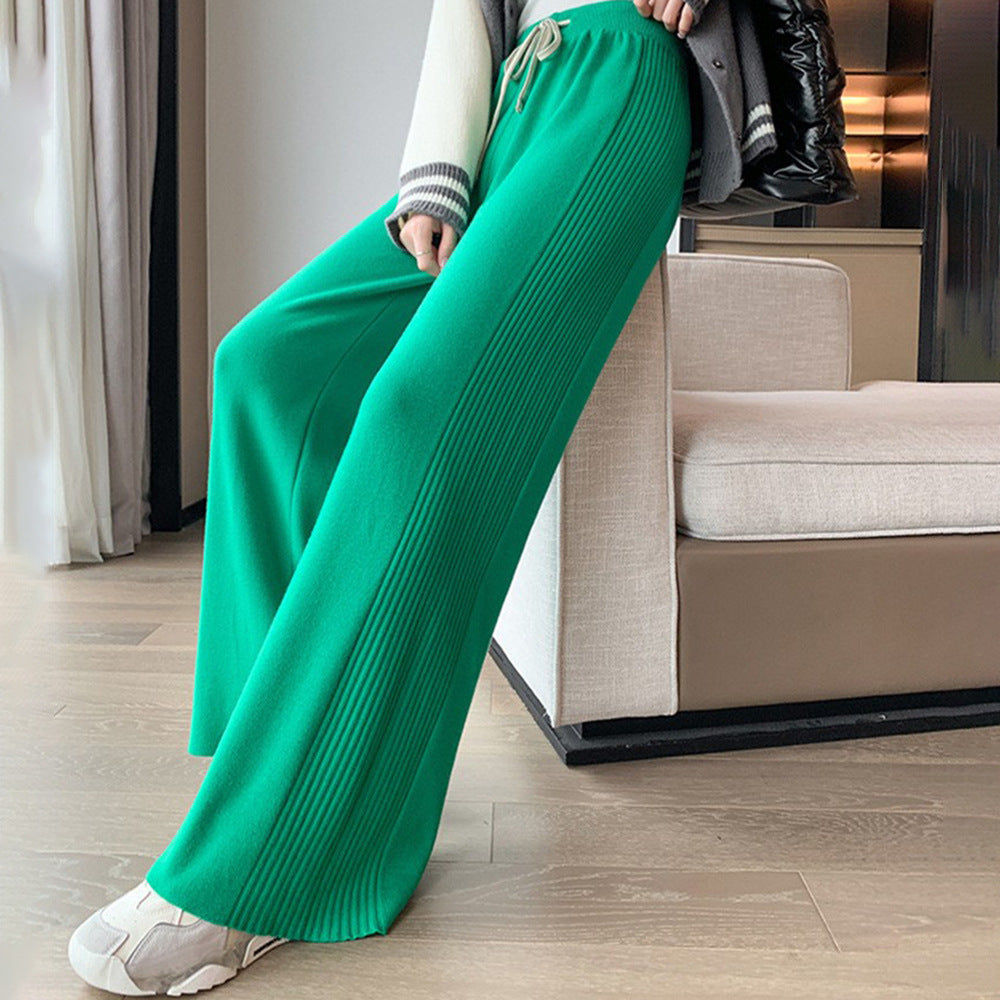 Women's Knitted Wide-leg Pants High Waist Drawstring Loose - Heritage cosmetics and beauty care