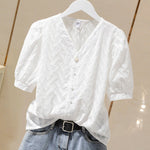 Cotton Embroidered Puff Sleeve Shirt Tops Women White Ladies Shirts Heritage cosmetics and beauty care