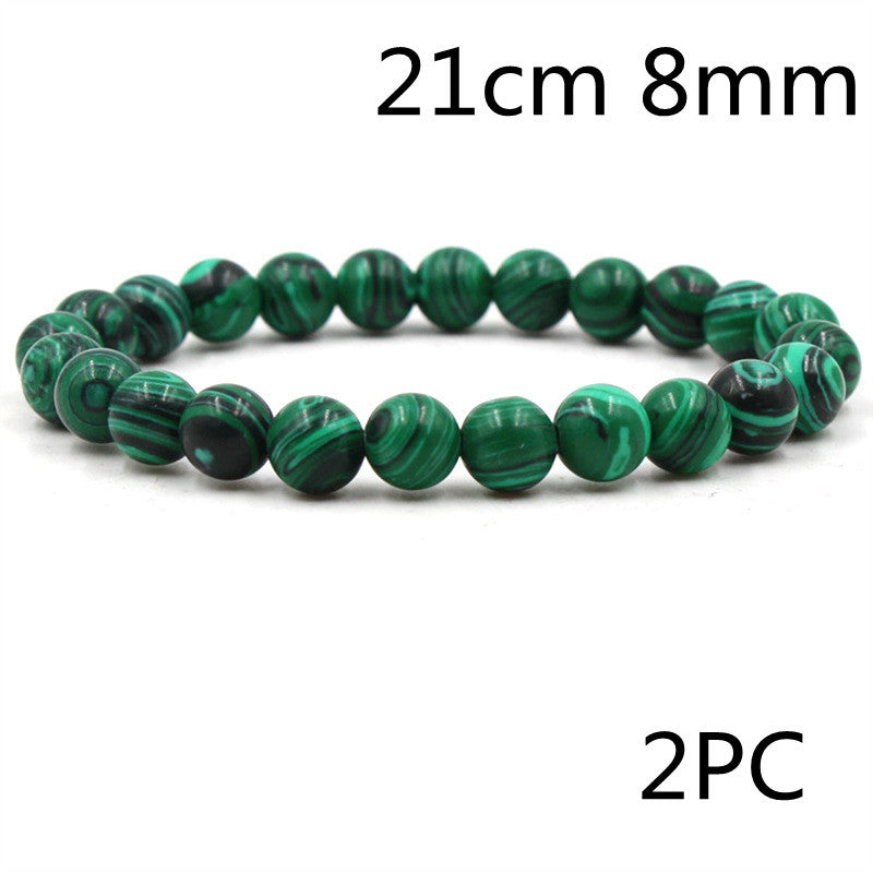 Classic Black Matte Green Malachite Bracelets Suitable Women Men Elastic Strand Jewelry - Heritage cosmetics and beauty care