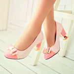 Sweet bow color matching thick heels large size women's shoes bow high heels - Heritage cosmetics and beauty care