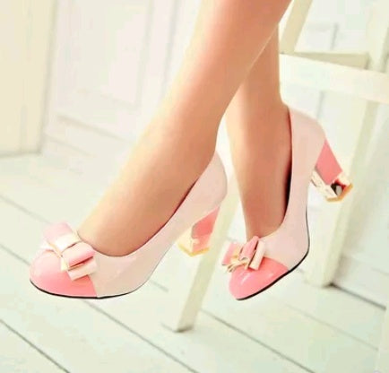 Sweet bow color matching thick heels large size women's shoes bow high heels - Heritage cosmetics and beauty care