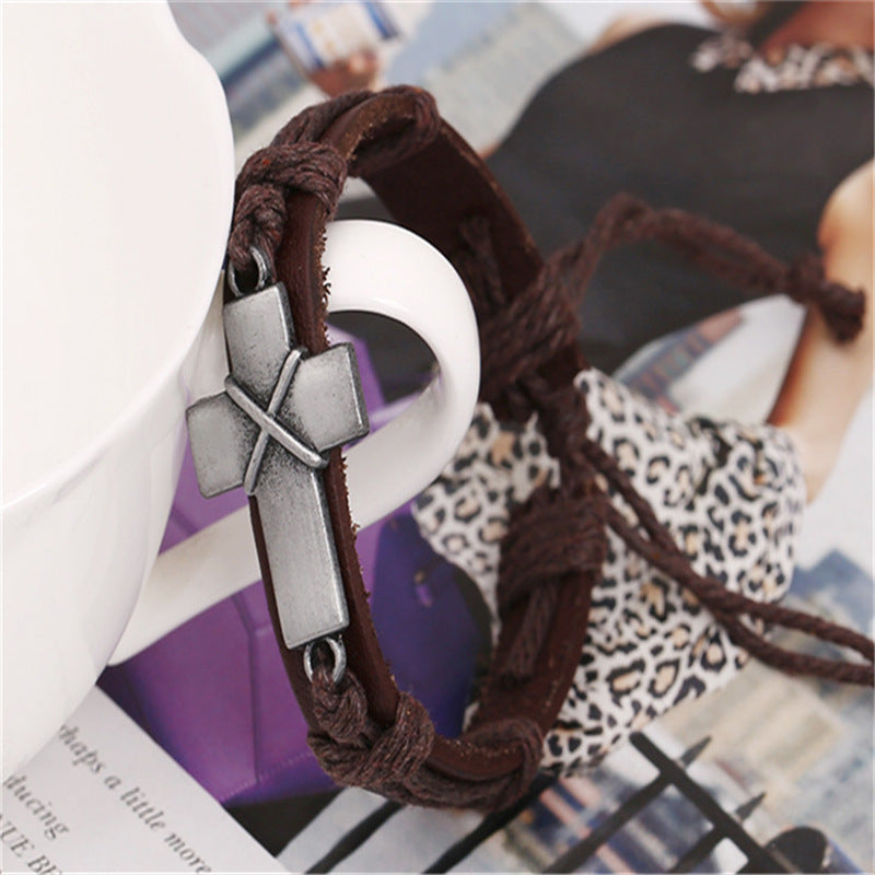 Brown Leather Cross Bracelets - Heritage cosmetics and beauty care