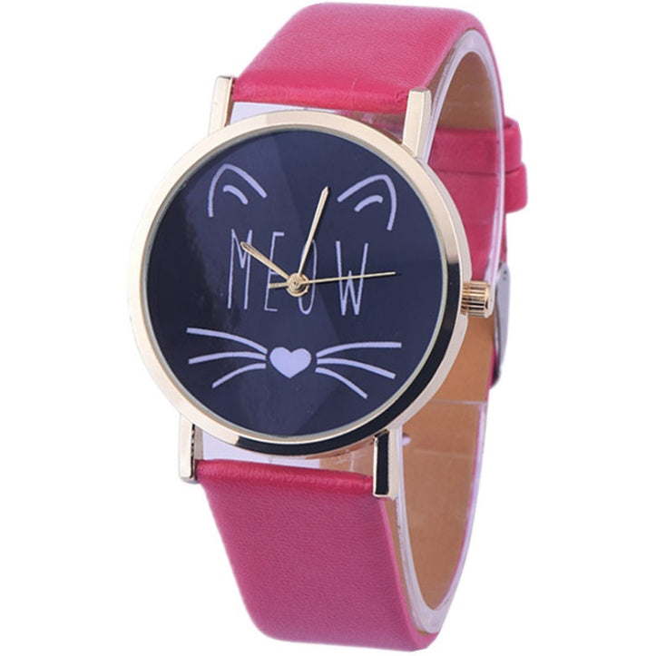 Watch watches women fashion watch  Luxury Cute Cat Pattern PU Leather Band Analog Quartz Vogue Wristwatch - Heritage cosmetics and beauty care