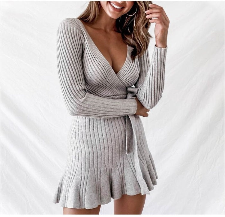 Sexy V Neck Knitted Dresses Women Long Sleeve Heritage cosmetics and beauty care