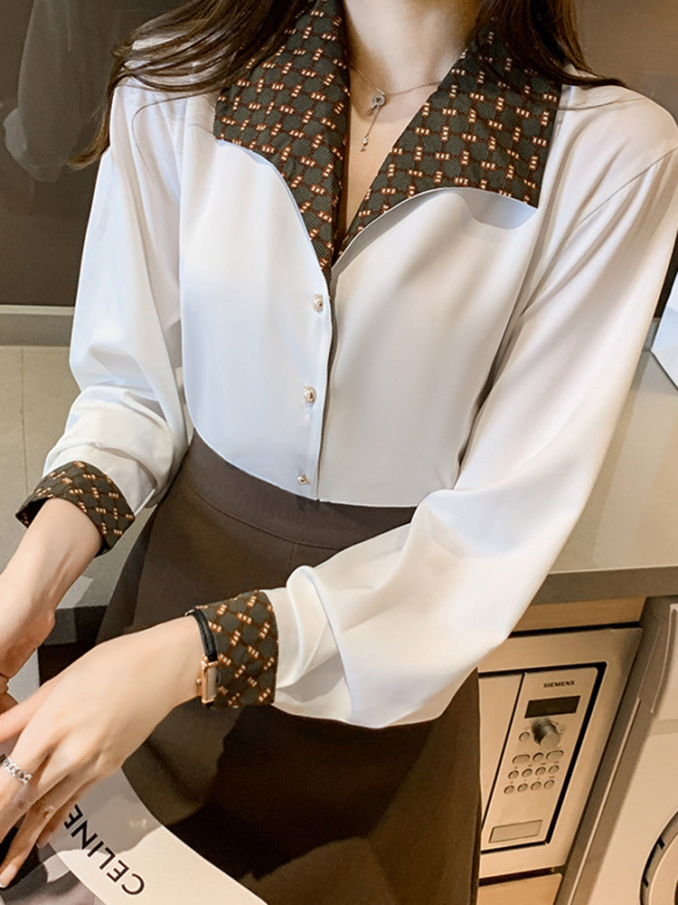 Women's Shirts All-match Retro Hong Kong Style Temperament Shirt Long-sleeved Tops Heritage cosmetics and beauty care