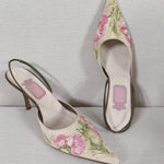 Vintage Pointed Embroidered High Heels - Heritage cosmetics and beauty care