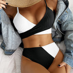 Bikini Patchwork Swimwear Ribbed Women's Swimsuit Knot Back Beachwear Ruched Butt Biquinis Bathing Suits - Heritage cosmetics and beauty care