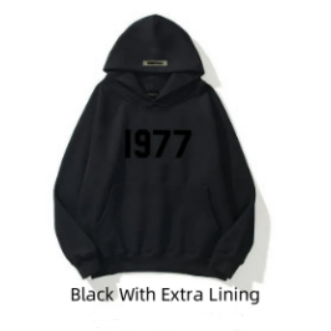 Fashion Brand Sweater High Street Loose Fleece-lined 1977 Words Sweater Men's And Women's Hoodies Heritage cosmetics and beauty care