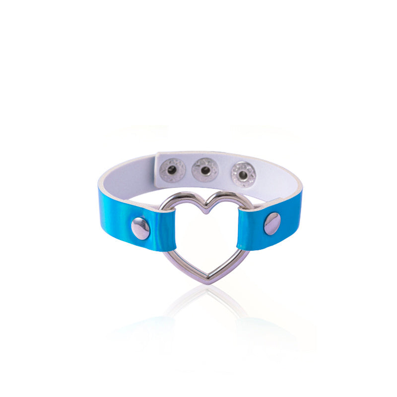 Colorful PU Leather Bangle Punk Hollow Heart Charms Adjustable Bracelets - Heritage cosmetics and beauty care