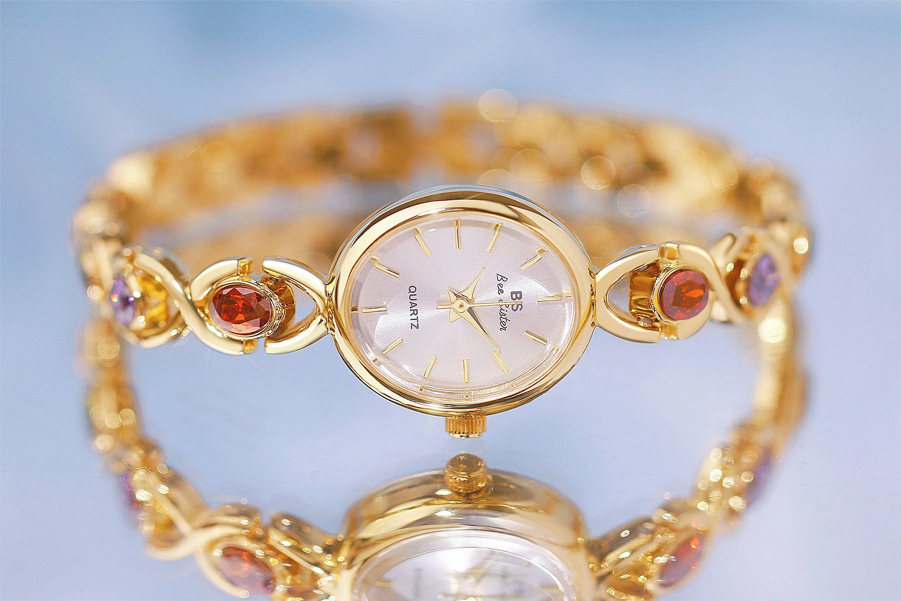 Mid-ancient Fashion Oval Colored Gems Rainbow Light Luxury Watch - Heritage cosmetics and beauty care