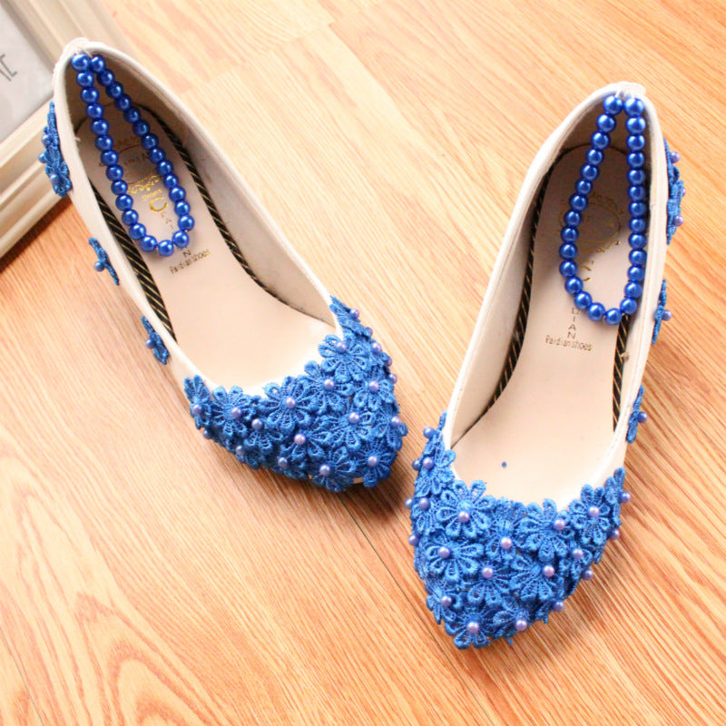 Women's Blue Pearl Anklet High Heels - Heritage cosmetics and beauty care