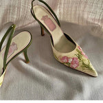 Vintage Pointed Embroidered High Heels - Heritage cosmetics and beauty care