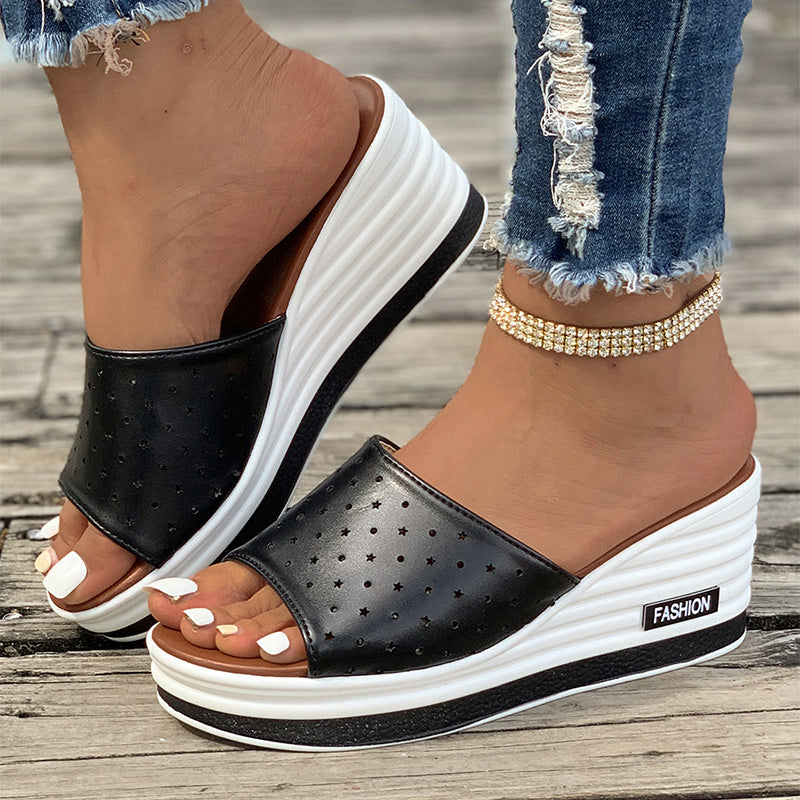 Fish Mouth Wedges Sandals Summer Fashion Hollow Design High Heels Slides Slippers Casual Beach Shoes For Women - Heritage cosmetics and beauty care