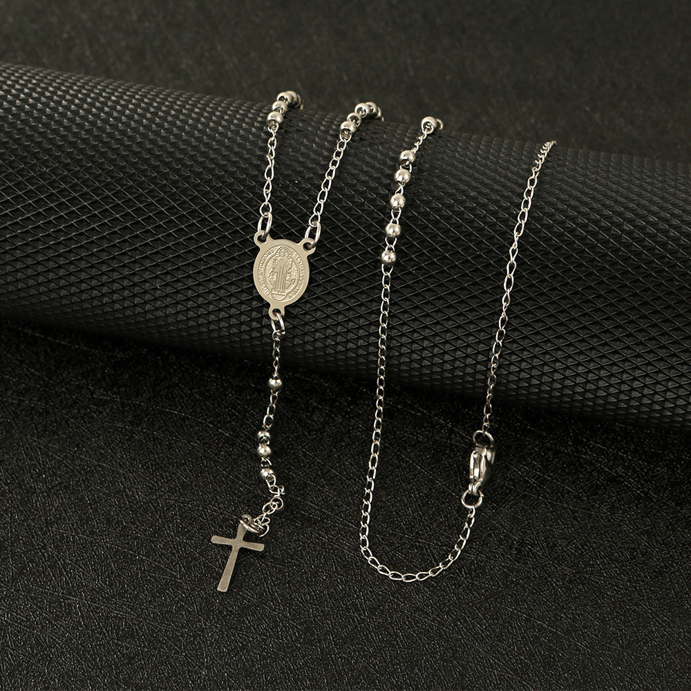 3mm Stainless Steel Round Beads Three-color Cross Lady Necklace - Heritage cosmetics and beauty care