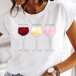 Wine Glass Fashion Printing Foreign Trade New Tops Ladies Casual Bottoming Shirts Heritage cosmetics and beauty care