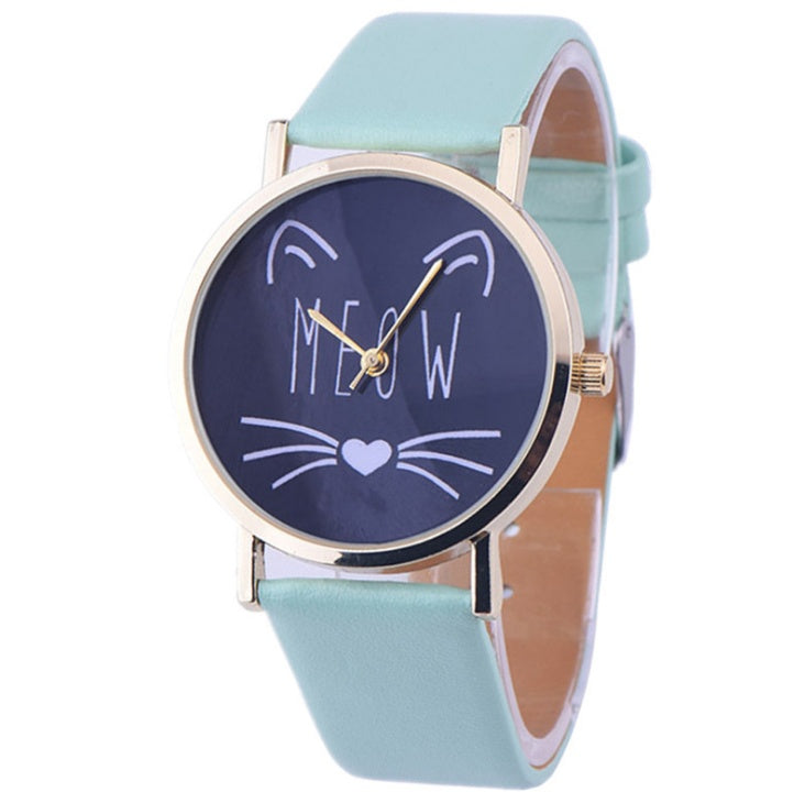 Watch watches women fashion watch  Luxury Cute Cat Pattern PU Leather Band Analog Quartz Vogue Wristwatch - Heritage cosmetics and beauty care