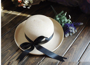 Season Straw Hats, Women's Pastoral  Bowknot Curly Straw Hat, Big Brim Hat - Heritage cosmetics and beauty care