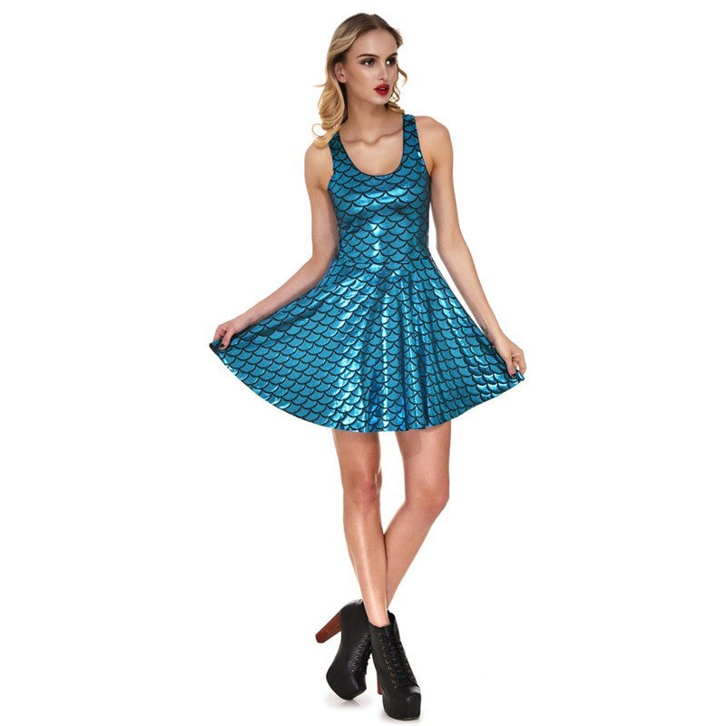 Women's Shiny Mermaid Sleeveless Short Tank Dresses Heritage cosmetics and beauty care