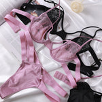 Underwear With Steel Ring Women Thin Transparent Lace Hollow Bra Set Thong - Heritage cosmetics and beauty care