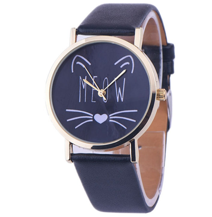 Watch watches women fashion watch  Luxury Cute Cat Pattern PU Leather Band Analog Quartz Vogue Wristwatch - Heritage cosmetics and beauty care