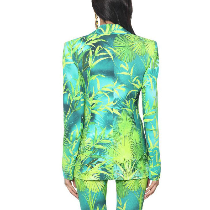 Leaf print casual blazer - Heritage cosmetics and beauty care