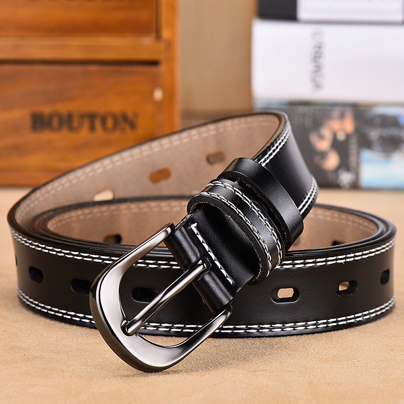 All-match Women's Belt Simple Black Pin Buckle Width - Heritage cosmetics and beauty care