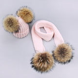 Children's Double Woolen Hats With Woolen Balls Scarf Set - Heritage cosmetics and beauty care