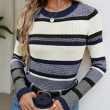 Contrast Color Striped Thread Top Fashion Sweater Women's