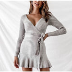 Sexy V Neck Knitted Dresses Women Long Sleeve Heritage cosmetics and beauty care