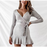 Sexy V Neck Knitted Dresses Women Long Sleeve Heritage cosmetics and beauty care