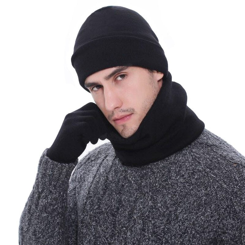 Winter men's hats, scarves, gloves, suits, fashion knitting and velvet hats, scarves, kits, men's 3 pieces/sets - Heritage cosmetics and beauty care