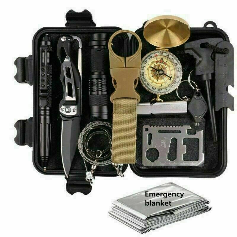 14-In-1 Outdoor Emergency Survival Kit Camping Hiking Tactical Gear Case Set Box - Heritage cosmetics and beauty care