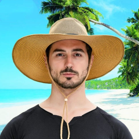 Breathable Mesh Big Brim Straw Hat Men's Outdoor Sun Protection - Heritage cosmetics and beauty care