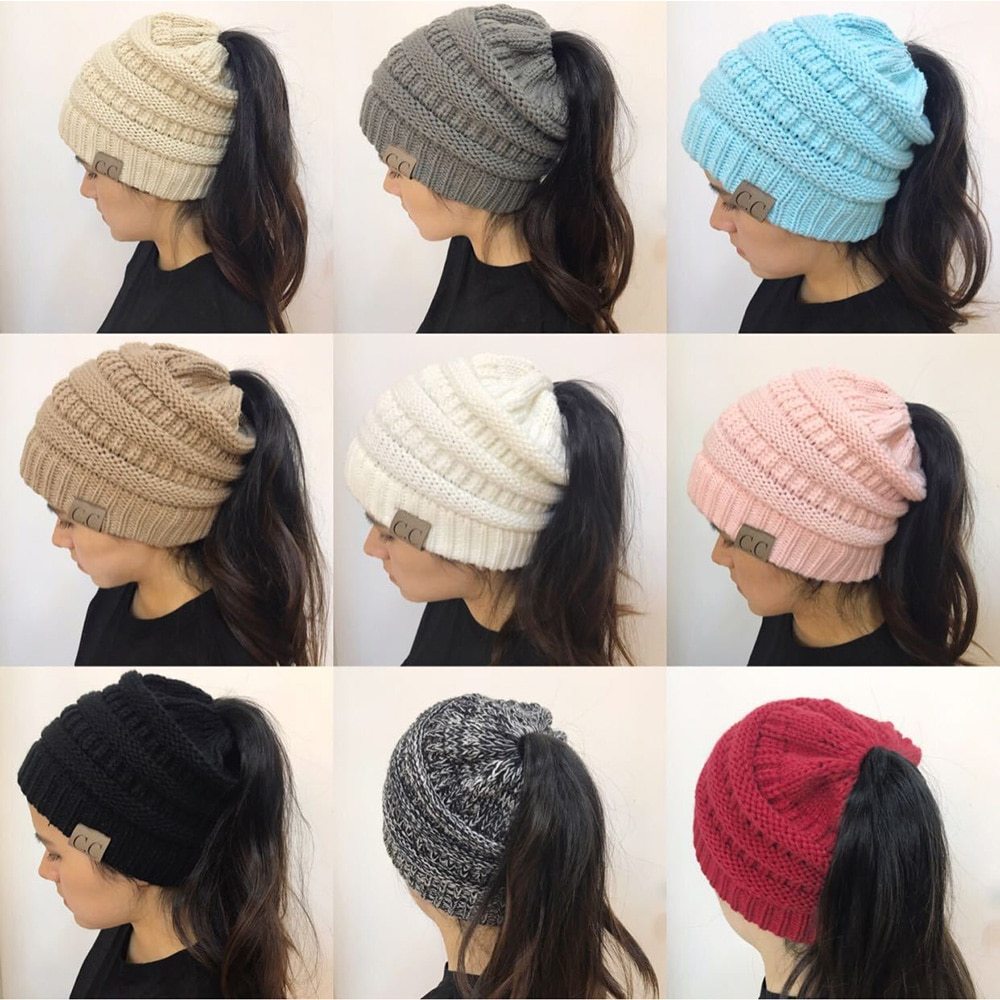 High Bun Ponytail Beanie Hat Chunky Soft Stretch Cable Knit Warm Fuzzy Lined Skull Beanie Acrylic Hats Men And Women - Heritage cosmetics and beauty care