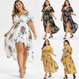 New Women's Loose Slimming V-neckline Flower Print Plus Size Dress - Heritage cosmetics and beauty care