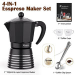 Stovetop Espresso Maker 6 Cup 300ml, Aluminum Moka Pot Gift Set, Italian Cuban Greca Coffee, Easy To Use & Clean - Set Including 2 Cups, Spoon, Black, Perfect Gifts For Coffee Lovers Heritage cosmetics and beauty care