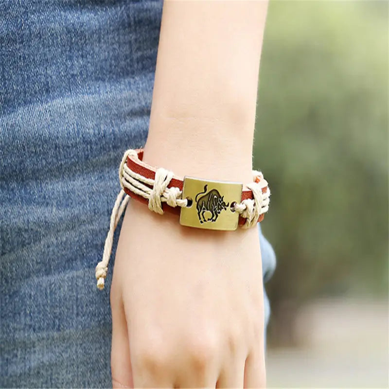 12 Constellation Alloy Bracelet Fashion Men’s And Women’s Bracelets Couple Bracelets Leather Bracelets