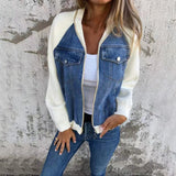 Fashion Denim Patchwork Jacket Casual Hooded Zipper Jacket Women's Clothing - Heritage cosmetics and beauty care