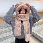 Women's Winter Hats Thickened Plush One-piece Scarf Three Piece Set - Heritage cosmetics and beauty care