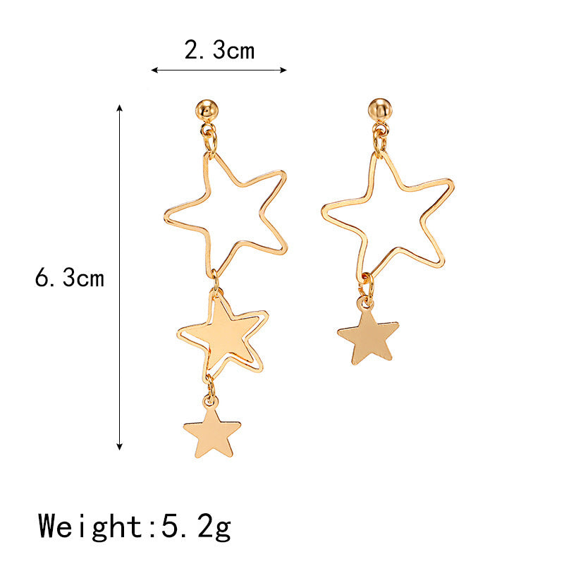 Japanese And Korean Fresh Temperament Hollow Out Pentagram Heart Small And Asymmetrical Earrings Women's Simple Long Earrings - Heritage cosmetics and beauty care