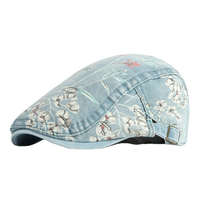 Denim Hat Advance Hats Flower Printed All-matching Peaked Cap - Heritage cosmetics and beauty care