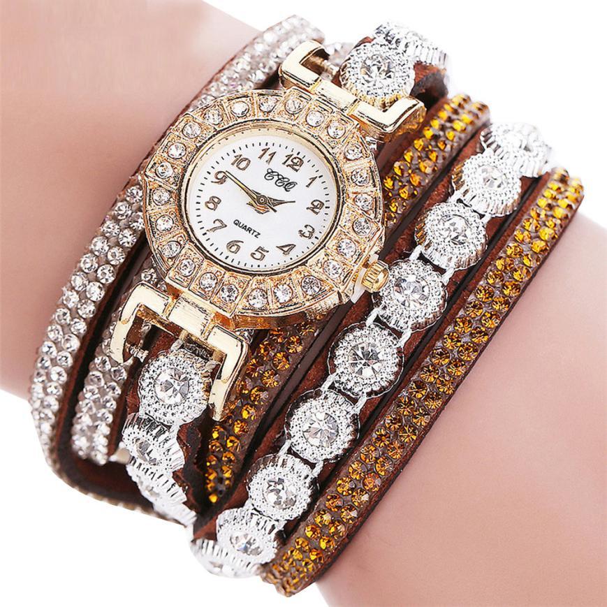 Relogio masculino Women Quartz Women PU Leather Rhinestone Watch Bracelet Watches - Heritage cosmetics and beauty care