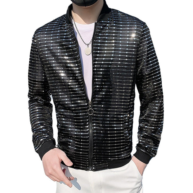 New Men's Personality Fashion Nightclub Trendy Sequined Stand Collar Coat - Heritage cosmetics and beauty care