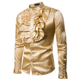 Stage Performance Shirts Men's Court Shirts Fashion Stand-up Collar Ruffle Shirts Heritage cosmetics and beauty care