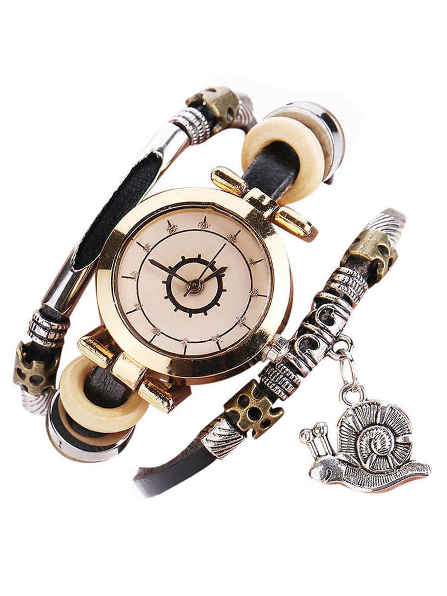 Women's Vintage Bracelet Watch Coiling Leather Watch Snail Pendant - Heritage cosmetics and beauty care